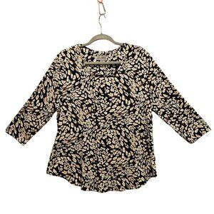 JM Collection Petite Blouse Womens PL Black tan Cream Brown Slinky Geometric